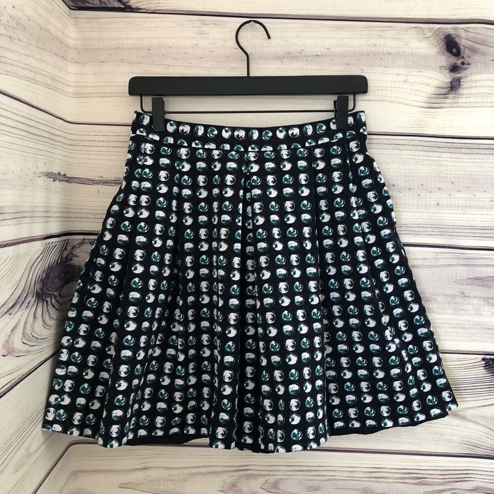 Banana Republic Navy & Teal Dot Pleated Flare Skirt Size 2